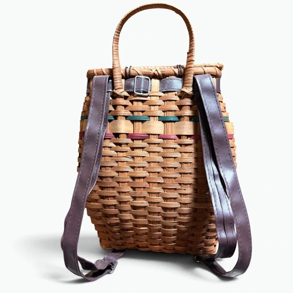 Handcrafted Woven Split Oak Fishing Creel Basket Backpack Cabin Decor
